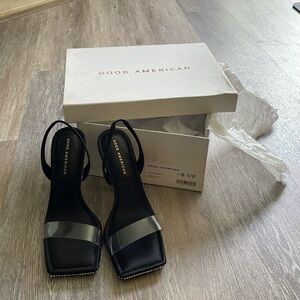 NIB Good American black and rhinestone studded heels GA120KD-X - 8.5